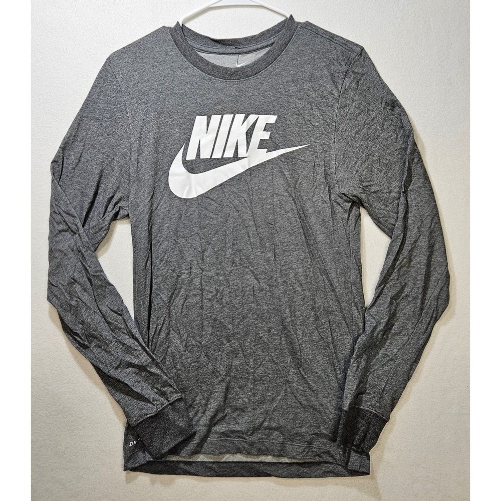 Nike Dri-Fit Swoosh Logo Graphic LS T-Shirt, Heather Gray, Men's XS, BV1998-07F